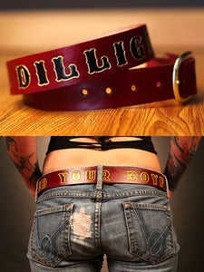 Image of Oxblood Custom Leather Name Belt, Personalized With Anything