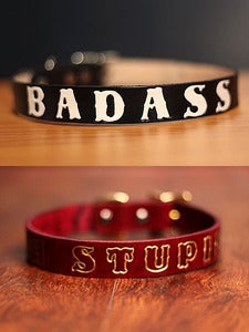 Image of Custom Name Leather Small Dog Collar 8 to 14 Inches