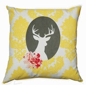 Image of NEW Handmade cushion on natural fabrics – Yellow deer cameo