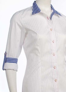 Image of White Stripe / Navy Check / Raspberry