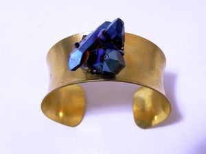 Image of Royal Aura Quartz and Concave Brass Cuff