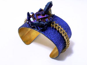 Image of Royal Aura Quartz and Leather Cuff