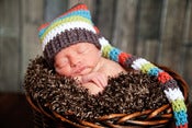 Image of Newborn Striped Elf Hat in Orange, Green, White, Brown and Blue