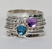 Image of Birthstone Rings Set Rose Cut London Blue Topaz Amethyst February Birthstone Ring, Stackable Rings