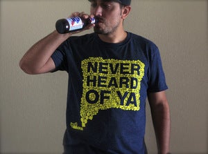 Image of Never Heard Of Ya T-Shirt - DARK HEATHER GRAY w/ YELLOW INK