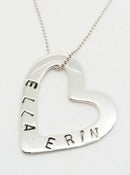 Image of STERLING SILVER ENGRAVED OR HAND STAMPED LARGE HEART PENDANT NECKLACE