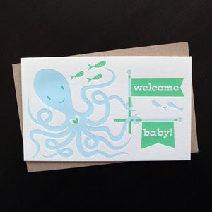 Image of 1013 - octopus welcome baby letterpress card