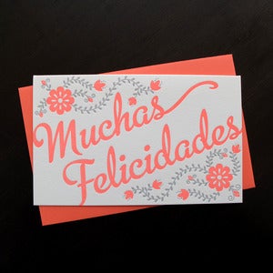 Image of 1611 - spanish letterpress congratulations card // muchas felicadades 