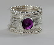 Image of Unique Silver Wedding Ring - Purple Amethyst Ring - Stacking Ring - Birthstone Ring