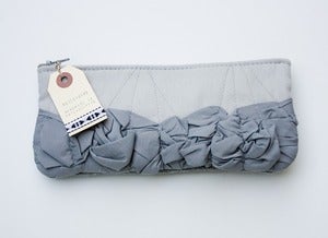 Image of -SOLD- a roundy-bottomed tough ruffles zipper purse in two shades of grey (a)