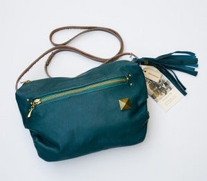 Image of -- S O L D-- one of a kind! ALL LEATHER small crossbody bag in jade