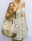 Image of ---S O L D-- ONE OF A KIND! large shoulder bag with hand cut oversized GOLD polka dots (a)