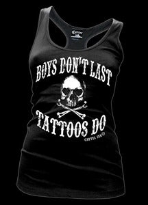 Image of Boys Don't Last, Tattoos Do Racer Tank Style # 3139