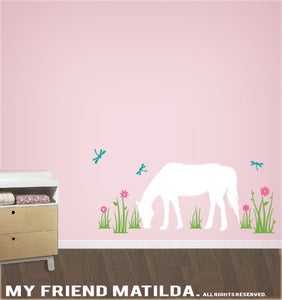 Image of Horse in the Field Wall Decal Sticker M011 Girls Theme Bedroom Decor