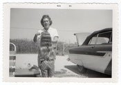Image of WOMAN COMBS GIRL'S LONG HAIR VINTAGE SNAPSHOT PHOTO 