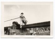 Image of BIG WOMAN ABOVE VINTAGE SNAPSHOT PHOTO