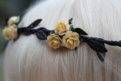 Image of Pretty Yellow Floral and Black Ivy Leaf Trim Festival Floral Hair Crown/Garland