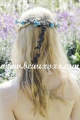 Image of Pretty Turqouise Floral and Black Ivy Leaf Trim Festival Floral Grecian Olympic Hair Crown/Garland