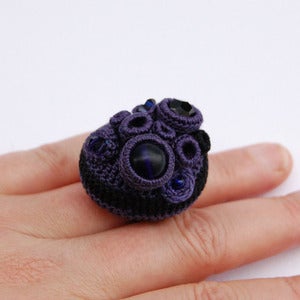 Image of Blackberry and black 'Coral collection' cluster ring