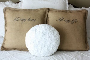Image of All my love All my life burlap pillows with braided trim