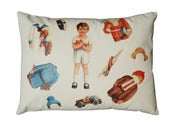 Image of Handmade cushion on organic cotton – Davide vintage paper doll