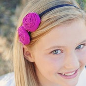 Image of double trouble rosette on black satin u shape headband {choose your color}