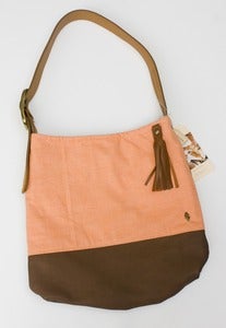 Image of - S O L D - 20% OFF!  bright coral + leather two-tone shoulder bag (c)