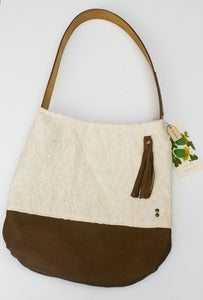 Image of - S O L D - vintage lace + leather two-tone shoulder bag (c)