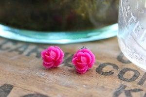 Image of Ruffle Rose Earrings // Pinks and Purples