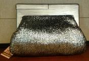 Image of Melie Bianco Daisy Metallic Wood Frame Clutch