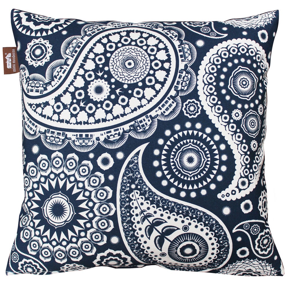 Image of Paisley Crescent Cushion - Indigo