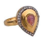 Image of  Kara Ackerman <i> Alice Rose <i/> Pink Tourmaline and Diamond Pear shaped Ring