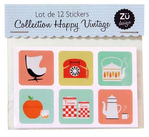 Image of Lot de 12 stickers "Collection Happy Vintage"