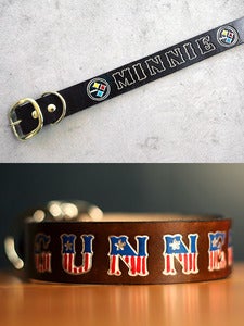 Image of Custom Name Leather Large Dog Collar 16 to 28 Inches Long
