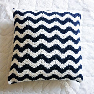 Image of Chevron Crochet Pillow - Organic Cotton - Navy Blue