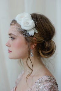 Image of Bridal Hairband with Mini Veil in Light Ivory by Fine & Fleurie