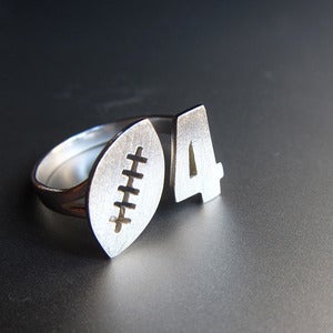 Image of Football & Custom Number Ring - Handmade silver ring