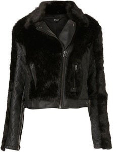Image of Topshop faux fur PU biker jacket 