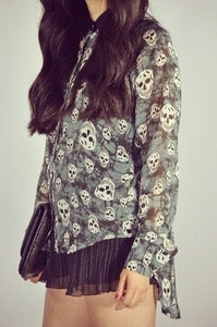 Image of Skull Button Up - Deep Teal (WAS $38)