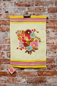 Image of Folk Blossom Tea Towel - Coral
