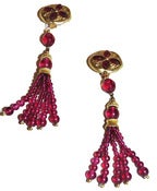 Image of Vintage Magenta Bead Tassel Earrings