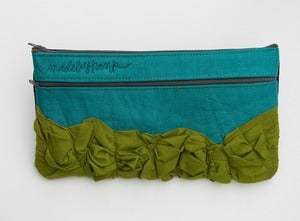 Image of - S O L D - a tough ruffles zip clutch a-go-go in jade + avocado