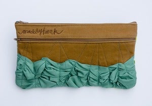 Image of - S O L D - a tough ruffles zip clutch a-go-go in caramel + sea glass (c)