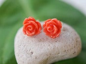 Image of Coral Orange Rose Stud Earrings - EFS001
