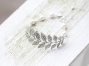 Image of Antique Silver Leaf Bracelet with White Swarovski Pearls - BFA001