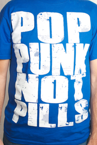 Image of "POP PUNK NOT PILLS" T-shirt (White on Blue)