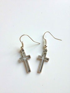 Image of Silver Tone Open Cross Earrings