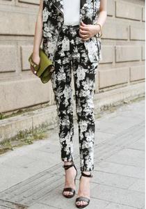 Image of Classic Floral Print High Waist Trousers