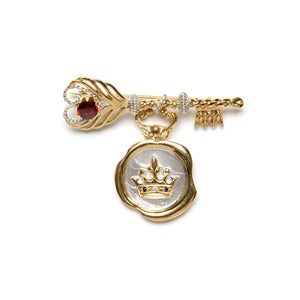 Image of Feather Key Brooch with Crown Wax Seal