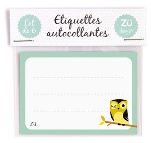 Image of Lot de 6 étiquettes autocollantes "Hiboux"